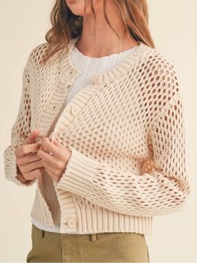 MIOU MUSE LOS ANGELES 100% Cotton Crochet Cardigan Sweater